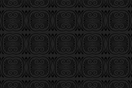 3D volumetric convex embossed geometric black background. Ethnic pattern in doodling style, oriental...