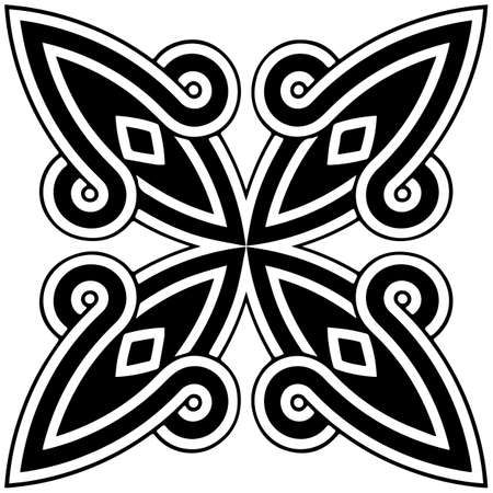 Ethnic pattern in the style of the peoples of the East and Asia on a white background. Geometric isolated black white element for ornament. Template for design, creativity, textiles, coloring.のイラスト素材