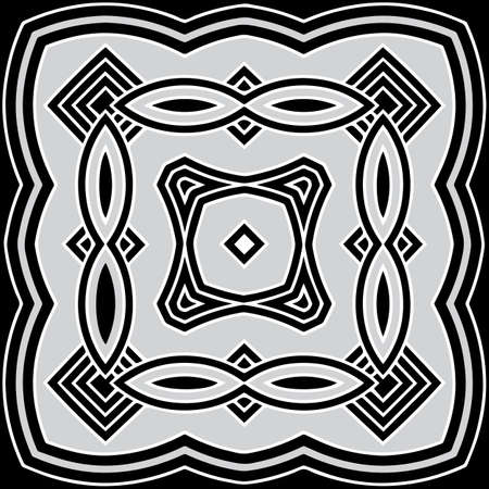 Ethnic pattern in the style of the peoples of the East and Asia. Geometric isolated black white element for ornament. Template for design, creativity, wallpaper, textiles, coloring.のイラスト素材
