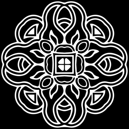 Ethnic pattern with exclusive national flavor. Geometric isolated black white element for ornament. Template for creativity, coloring, tattoo.のイラスト素材