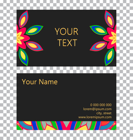 Vector template isolated business card. Floral geometric original pattern on black. Ethnic motives of the peoples of the East.のイラスト素材