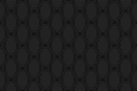 3D volumetric convex embossed black background. Ethnic oriental, asian, indian pattern with handmade...