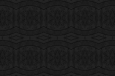 3D volumetric convex embossed geometric black background. Ethnic oriental, asian, indian pattern...