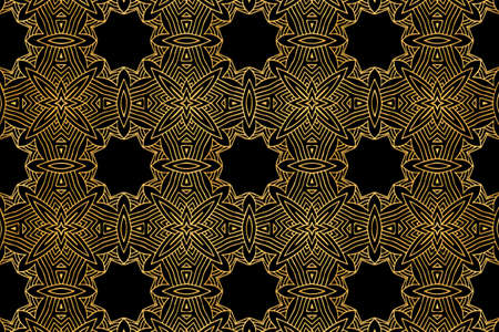 3D volumetric convex embossed geometric gold pattern. Ethnic creative oriental, asian, indian...