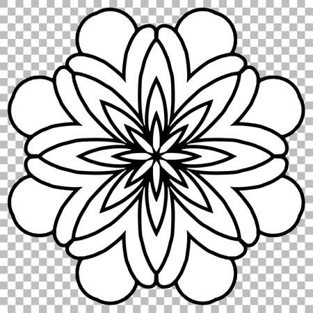 Ethnic pattern, mandala in a creative style of oriental, indian, asian handmade. Geometric black white element on isolated background. Template for creativity, coloring, tattoo.のイラスト素材