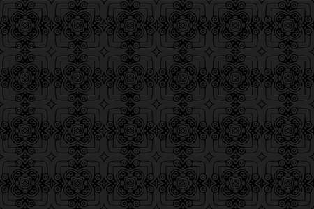 3D volumetric convex embossed geometric black background. Ethnic unique oriental, asian, indian...
