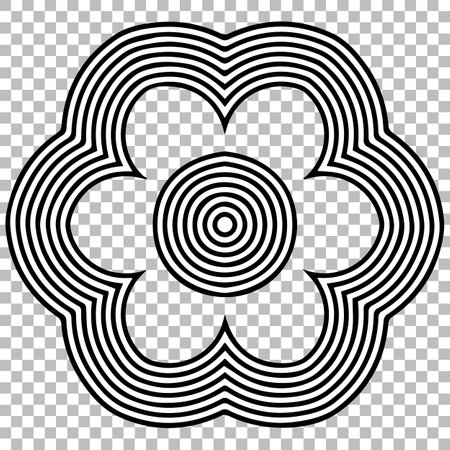 Ethnic pattern, oriental mandala in abstract floral optical illusion style. Geometric black white element on isolated background. Template for creativity, coloring, tattoo.のイラスト素材