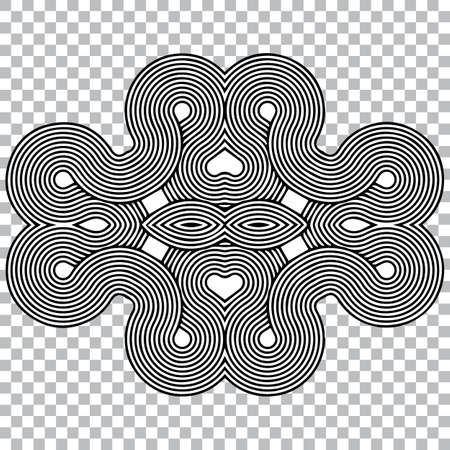 Ethnic pattern, oriental mandala in exotic optical illusion style. Geometric black white element on isolated background. Template for creativity, coloring, tattoo.のイラスト素材