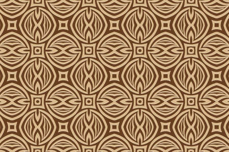 3D volumetric convex embossed geometric beige pattern on a brown background. Ethnic unique oriental, asian, indian motives with handmade elements for design and decoration.のイラスト素材