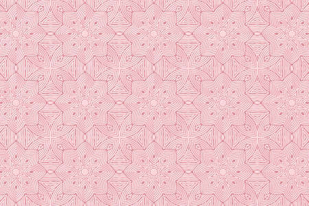 Geometric volumetric convex 3D pattern for wallpapers, presentations, websites, textiles. Embossed original background in traditional oriental style. Pink floral texture.のイラスト素材
