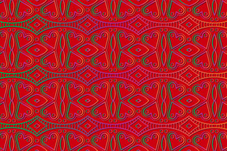 Geometric volumetric convex 3D pattern for wallpaper, websites, textiles. Embossed red background...