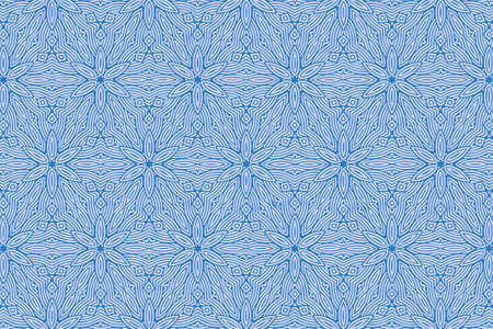 Geometric volumetric convex 3D blue pattern for wallpaper, websites, textiles. Embossed graceful floral background in traditional oriental, Indian style. Texture with ethnic ornament.のイラスト素材