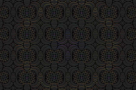 Geometric volumetric convex 3D pattern. Embossed black background in Eastern, Indian, Mexican, Aztec...