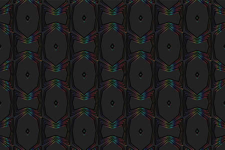 Geometric volumetric convex 3D pattern. Embossed black background in Eastern, Indian, Mexican, Aztec...