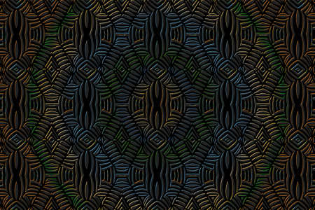 Geometric volumetric convex 3D pattern. Embossed fantasy black background in oriental, indian,...