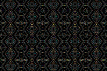 Geometric volumetric convex 3D pattern. Embossed fantasy black background in oriental, indian,...