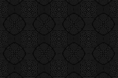 3D volumetric convex embossed geometric black background. Ethnic pattern. Artistic ornament....