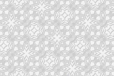 3d volumetric convex embossed geometric white background. Ethnic pattern. Elegant ornament. Texture...
