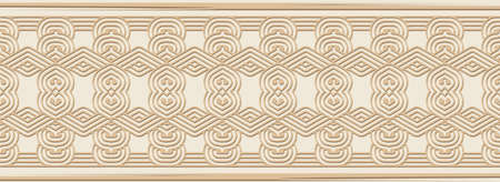 Geometric volumetric convex ethnic 3D pattern, embossed border, original arabesque on a beige background. Oriental, Indonesian, Asian, Mexican, Aztec motives.のイラスト素材