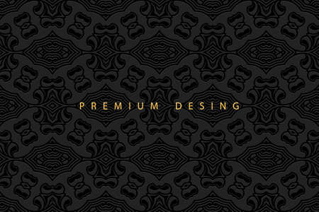 Geometric volumetric convex ethnic 3D pattern, cover design. Embossed vintage black background, doodling ornament, exotic arabesque. Oriental, Indonesian, Asian, Mexican, Aztec motives.のイラスト素材