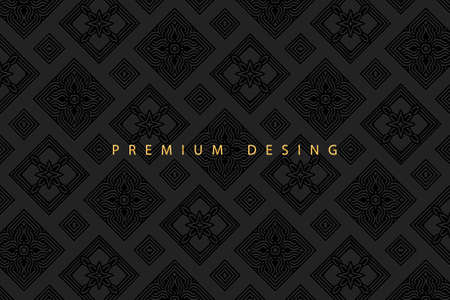 Geometric volumetric convex ethnic 3D pattern, cover design. Embossed vintage black background, doodling ornament, elegant arabesque. Oriental, Indonesian, Asian, Mexican, Aztec motives.のイラスト素材