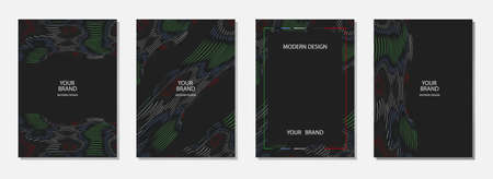 Set of cover design, vertical vector templates. Geometric embossed, abstract contour pattern on a...