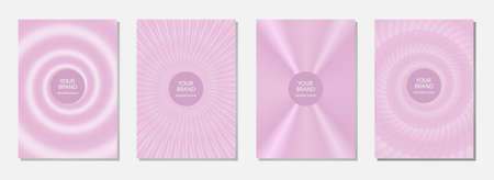 Cover design set, vertical vector templates. Geometric fractal white pattern on a pink background, frame for text. Vector graphics for presentations, business pages, brochures, invitations, menus.のイラスト素材