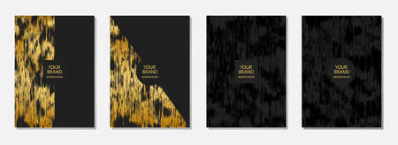 Set of cover design, vertical vector templates. Geometric original 3d, embossed, gold grunge pattern, frame for text. Vector graphics for presentations, business pages, brochures, invitations, menus.のイラスト素材