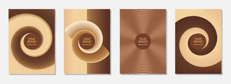 Cover design set, vertical vector templates. Geometric 3D, embossed, fractal pattern in coffee colors. Vector graphics for presentations, business pages, brochures, invitations, menus.のイラスト素材