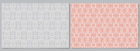 Banners, abstract set of white and pink cover designs, horizontal vector templates. Geometric volumetric convex ethnic 3D pattern. Eastern, Indonesian, Mexican, Aztec style.のイラスト素材