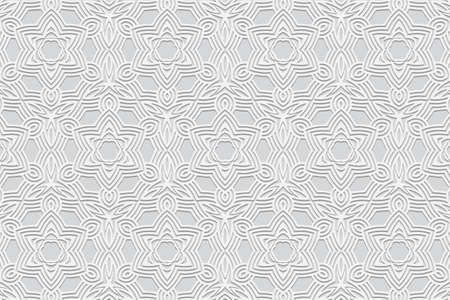 Unique banner, cover design, white background. Geometric volumetric convex ethnic decorative 3D...
