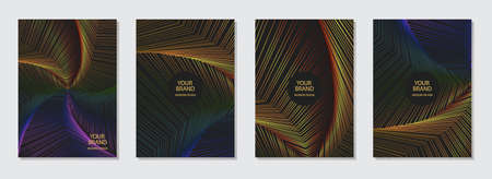 Modern geometric cover design. Dynamic line pattern, fractal in premium colors: black, gold, blue,...