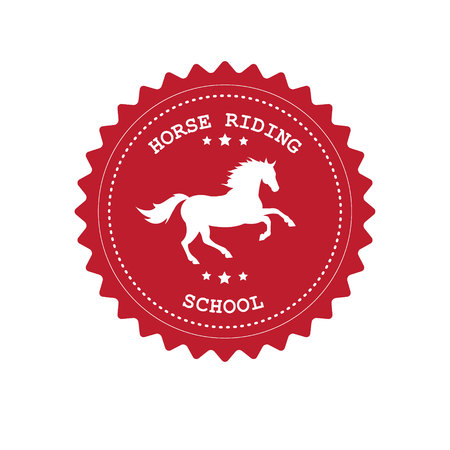 red retro vintage round logo icon with horse and text horse riding school mockupのイラスト素材