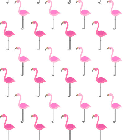 pink flamingo vector flat pattern isolated on white backgroundのイラスト素材