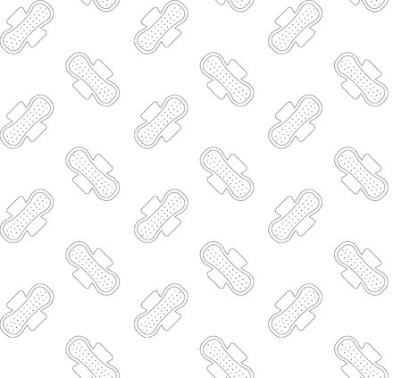 seamless vector line drawn pattern of feminine woman sanitary hygiene menstruation pad napkin isolated on white backgroundのイラスト素材