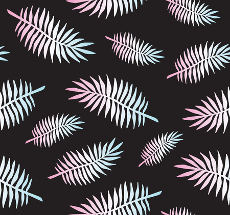 Vector seamless pattern of hand drawn doodle sketch holographic palm tree leaves isolated on black backgroundのイラスト素材
