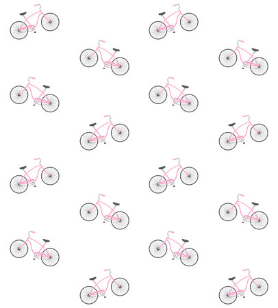 Vector seamless pattern of flat cartoon pink cruise city retro bicycle isolated  on white backgroundのイラスト素材