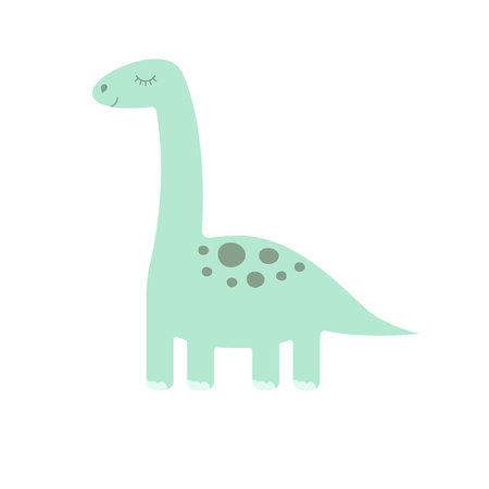 Vector flat cartoon cute mint dinosaur diplodocus isolated on white backgroundのイラスト素材