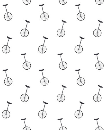 Vector seamless pattern of flat cartoon gray one wheel bicycle isolated on white backgroundのイラスト素材