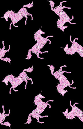 vector pink glitter unicorn pattern isolated on black backgroundのイラスト素材