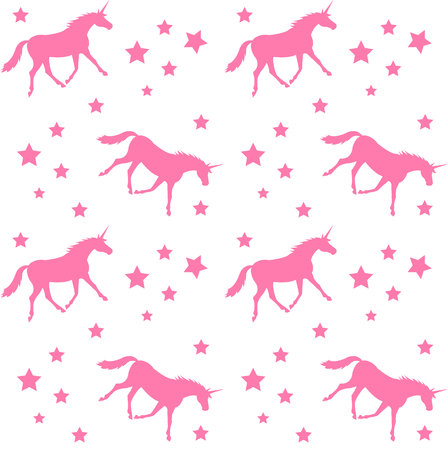 seamless vector unicorn pink silhouette pattern with stars isolated on white backgroundのイラスト素材