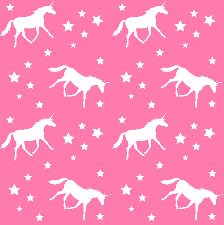 seamless vector unicorn white silhouette pattern with stars isolated on pinkのイラスト素材