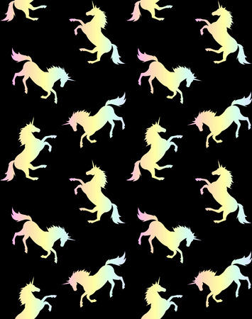 seamless vector unicorn pastel gradient silhouette pattern isolated on blackのイラスト素材