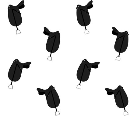 seamless pattern vector black cartoon flat classical english dressage horse saddle isolated on whiteのイラスト素材