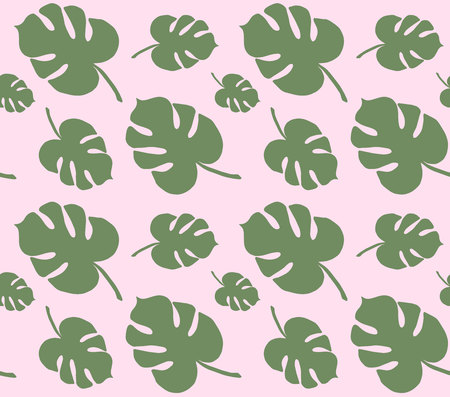 Vector seamless pattern of white monstera palm leaves isolated on pastel pink backgroundのイラスト素材