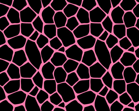 Vector seamless pattern of black giraffe spots fur print isolated on pink backgroundのイラスト素材