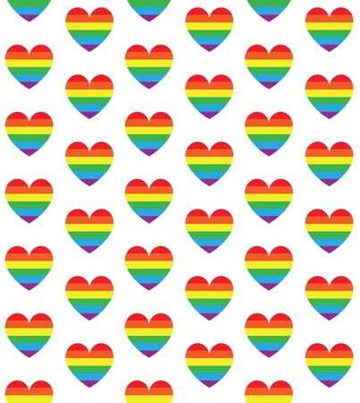 Vector seamless pattern of rainbow flag heart isolated on white backgroundのイラスト素材