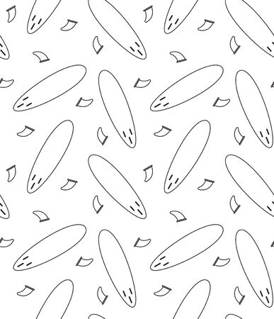 Vector seamless pattern of black line surf board and fin isolated on white backgroundのイラスト素材