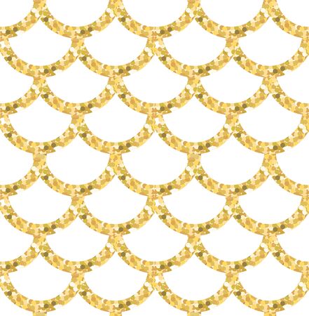 Vector seamless pattern of golden glitter mermaid tail fish scale print isolated on white backgroundのイラスト素材