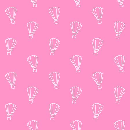 Vector seamless pattern of flat cartoon white hot air balloon isolated on pink backgroundのイラスト素材